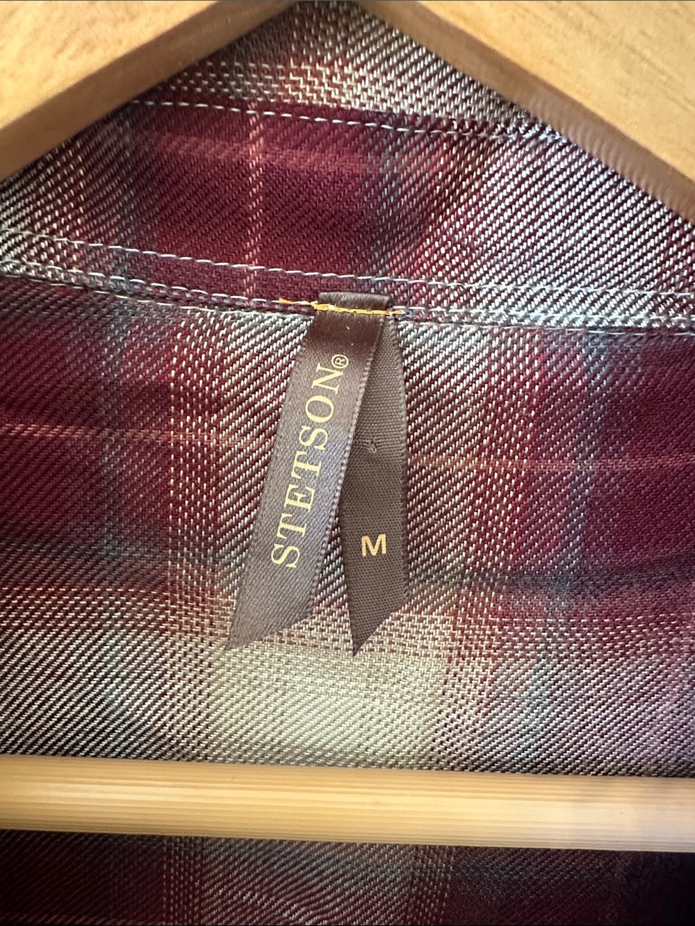 Stetson Burgundy and Cream Plaid Long Shirt Dress - Picture 2 of 3